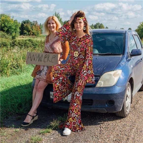 70s‎ Women Hippie Costume Set Halloween Dress Bell Bottom Boho Flared Pants - Picture 7 of 7